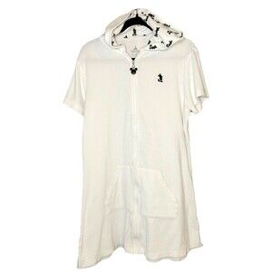 Disney Parks White Hooded Terrycloth Mickey Mouse Zip Front Swim Coverup XXL